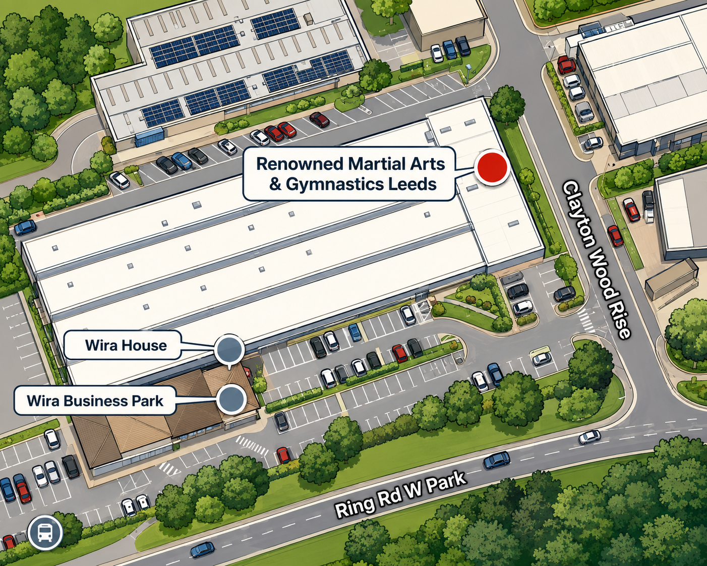 Map showing the location of Renowned Martial Arts & Gymnastics Leeds at WIRA Business Park